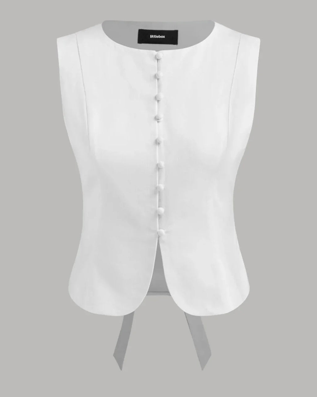 Button Front Tailored Sleeveless Top in White