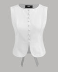 Button Front Tailored Sleeveless Top in White