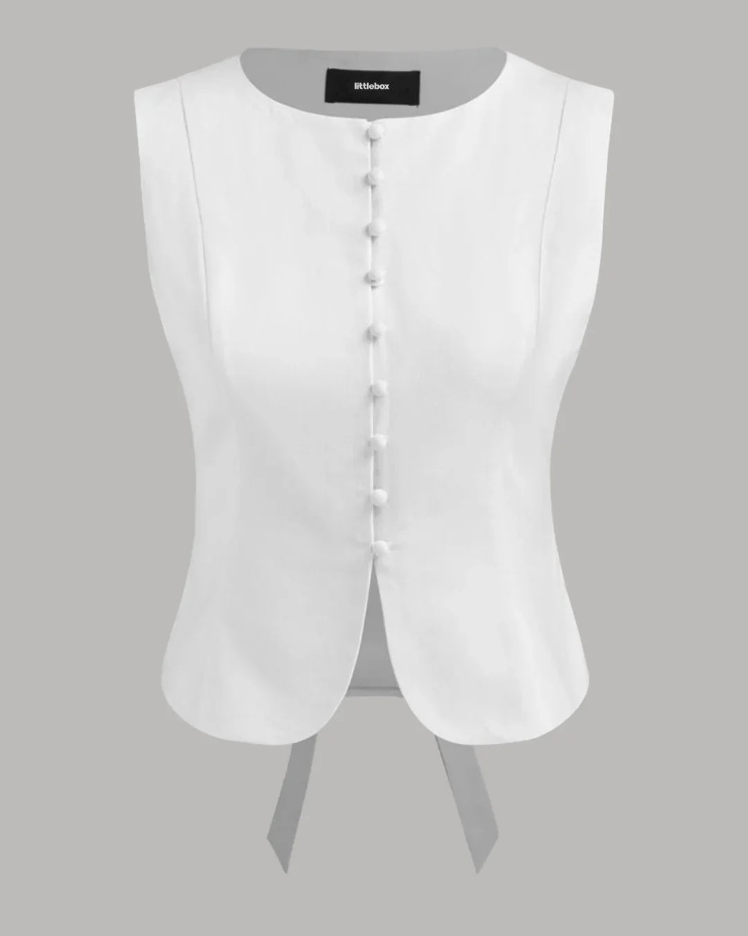 Button Front Tailored Sleeveless Top in White