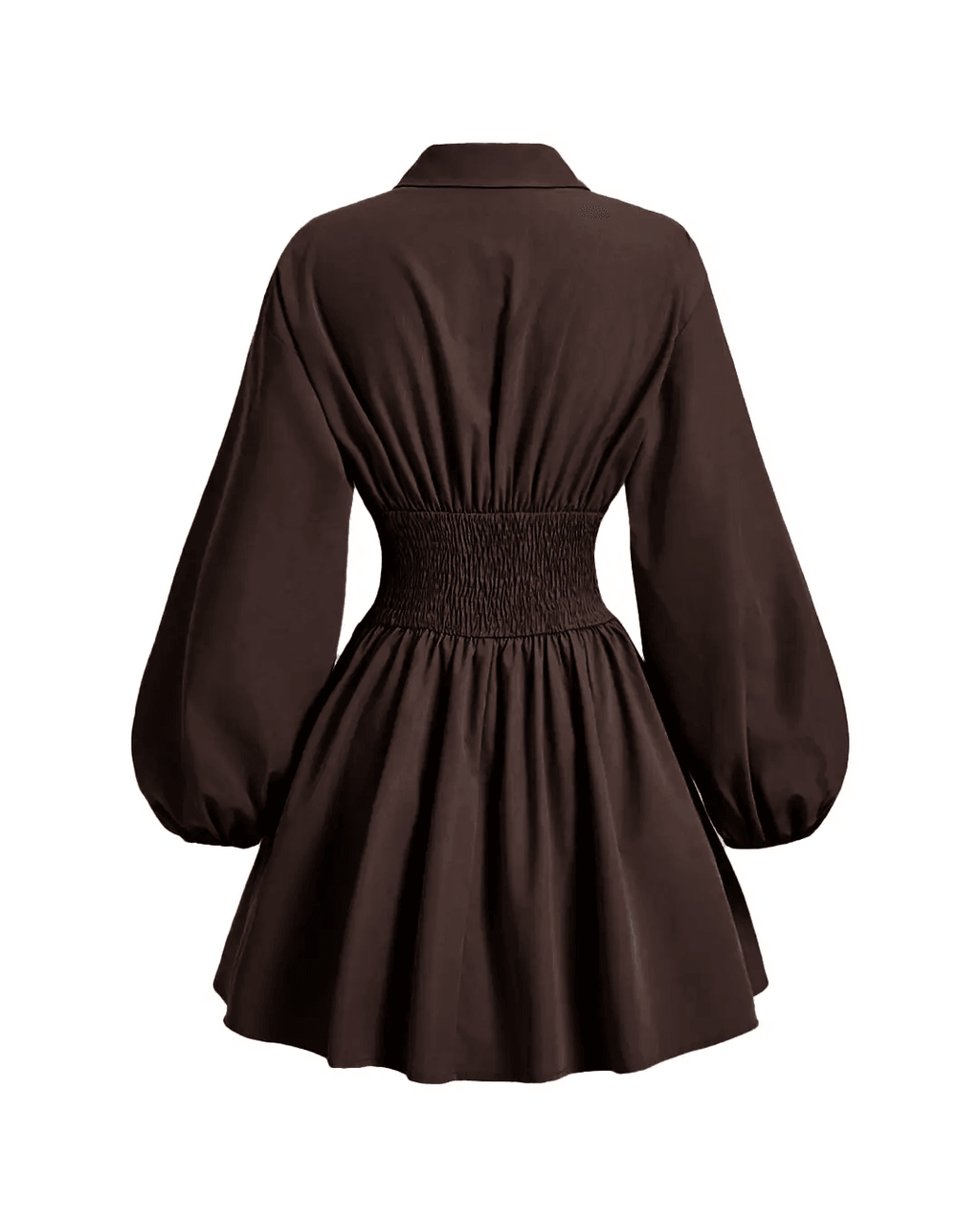 Button Up Fitted Puffed Long Sleeve Coco Brown Shirt Dress