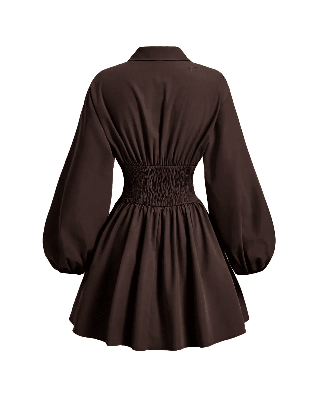 Button Up Fitted Puffed Long Sleeve Coco Brown Shirt Dress