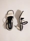 Black & White Colorblocked  Square Toe Block Heels
