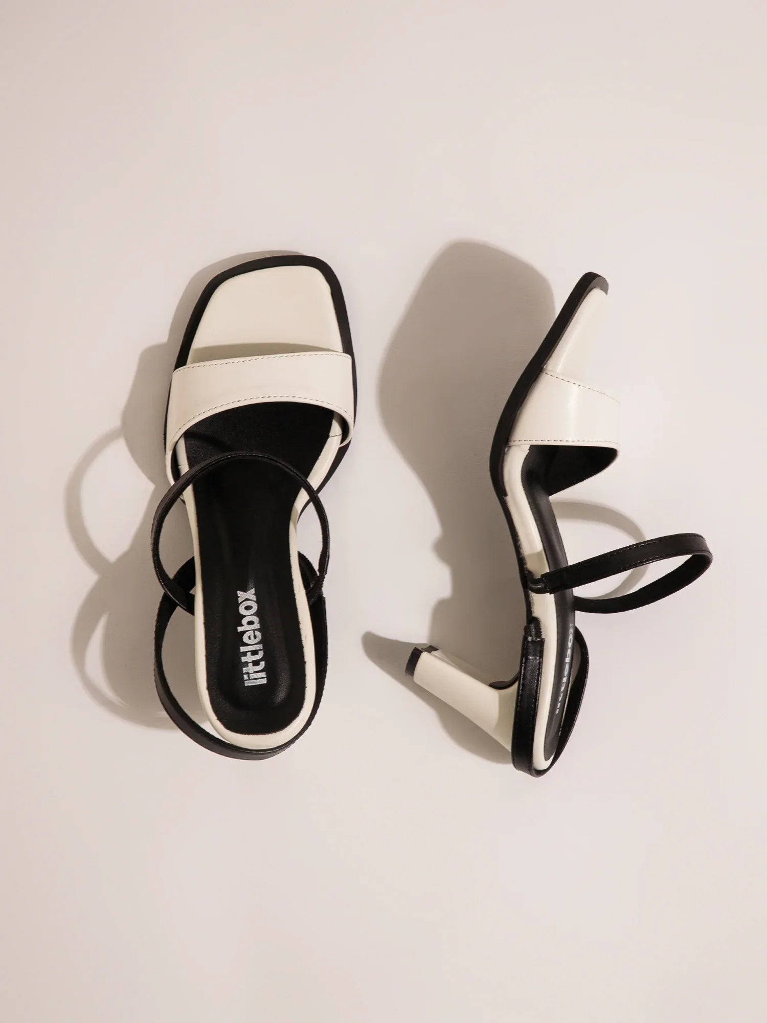 Black & White Colorblocked  Square Toe Block Heels