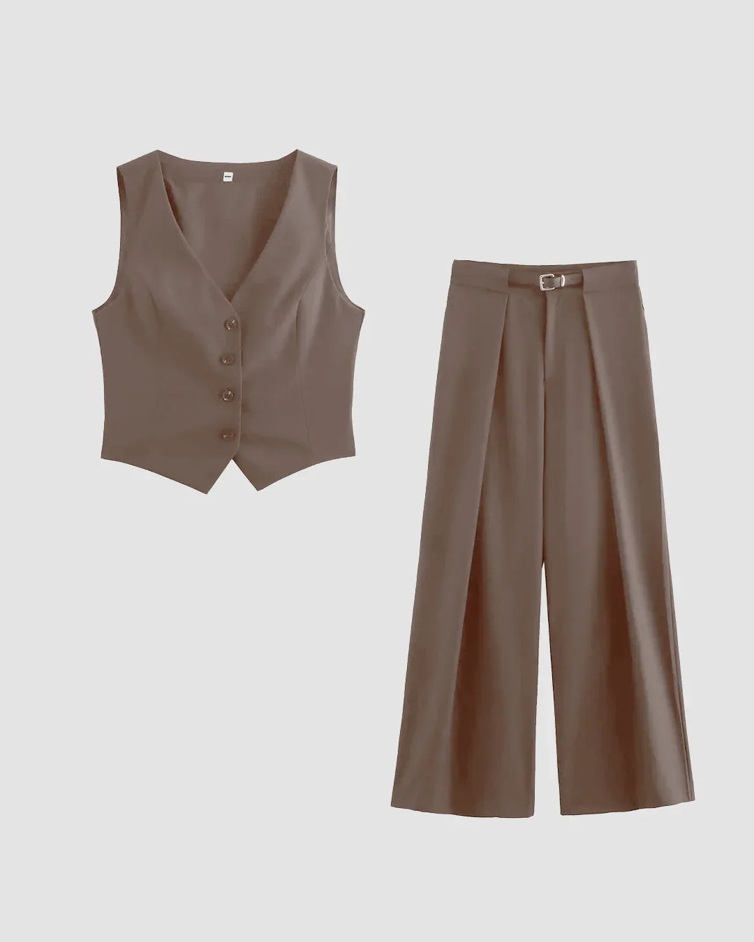 Cappuccino Waistcoat and Wide Leg Trouser Co-Ord Set