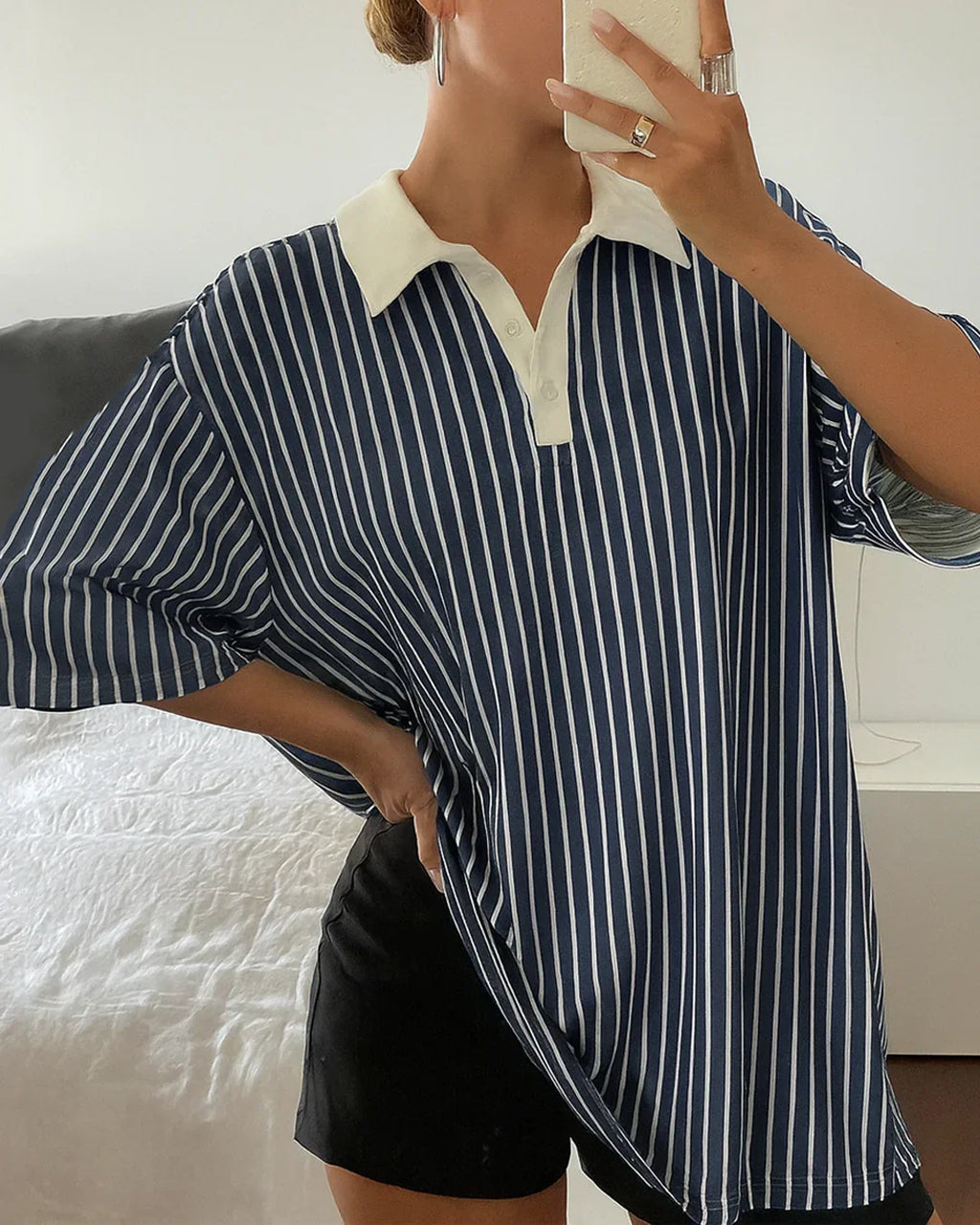 Casual Striped Half Button Polo T-Shirt