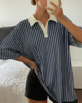 Casual Striped Half Button Polo T-Shirt