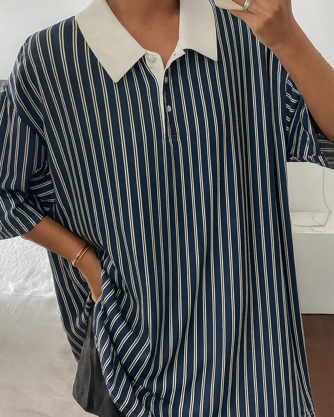 Casual Striped Half Button Polo T-Shirt