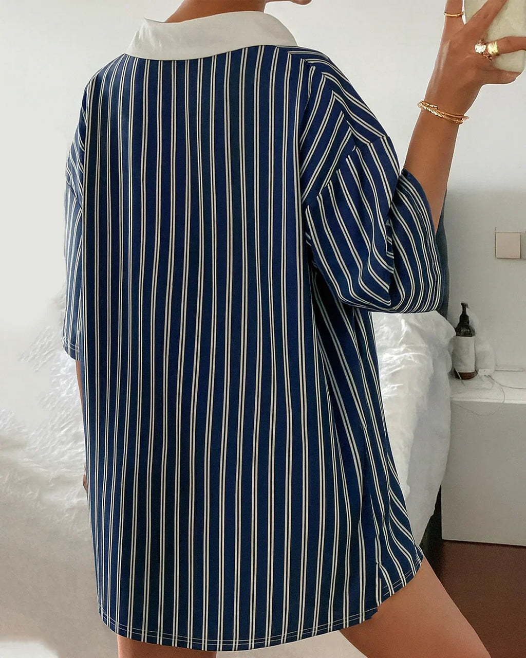 Casual Striped Half Button Polo T-Shirt