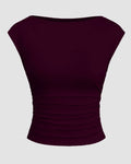 Casual Boat Neck Slim Fit Solid Crop Top in Maroon