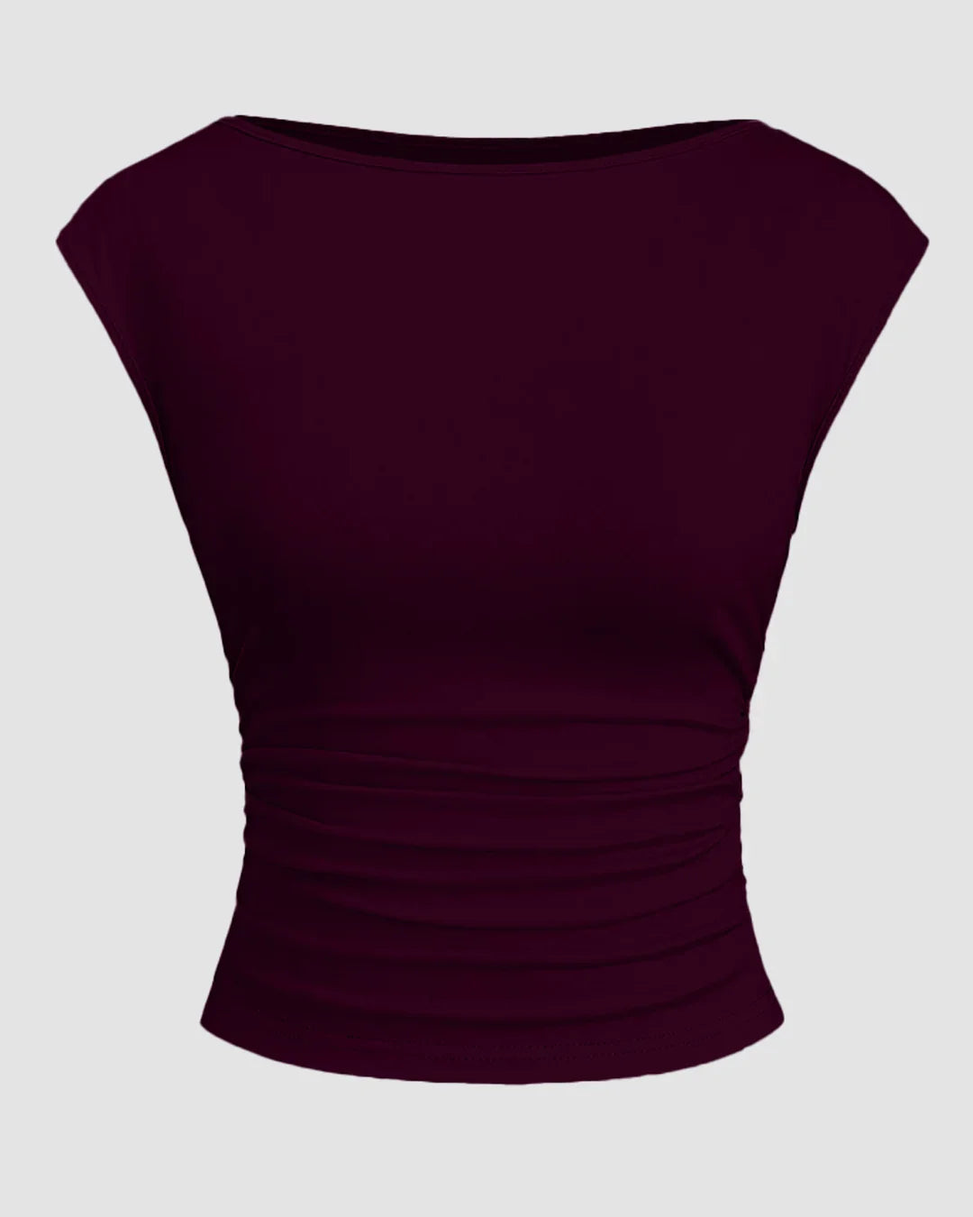 Casual Boat Neck Slim Fit Solid Crop Top in Maroon