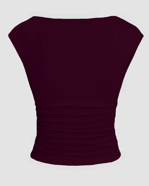 Casual Boat Neck Slim Fit Solid Crop Top in Maroon