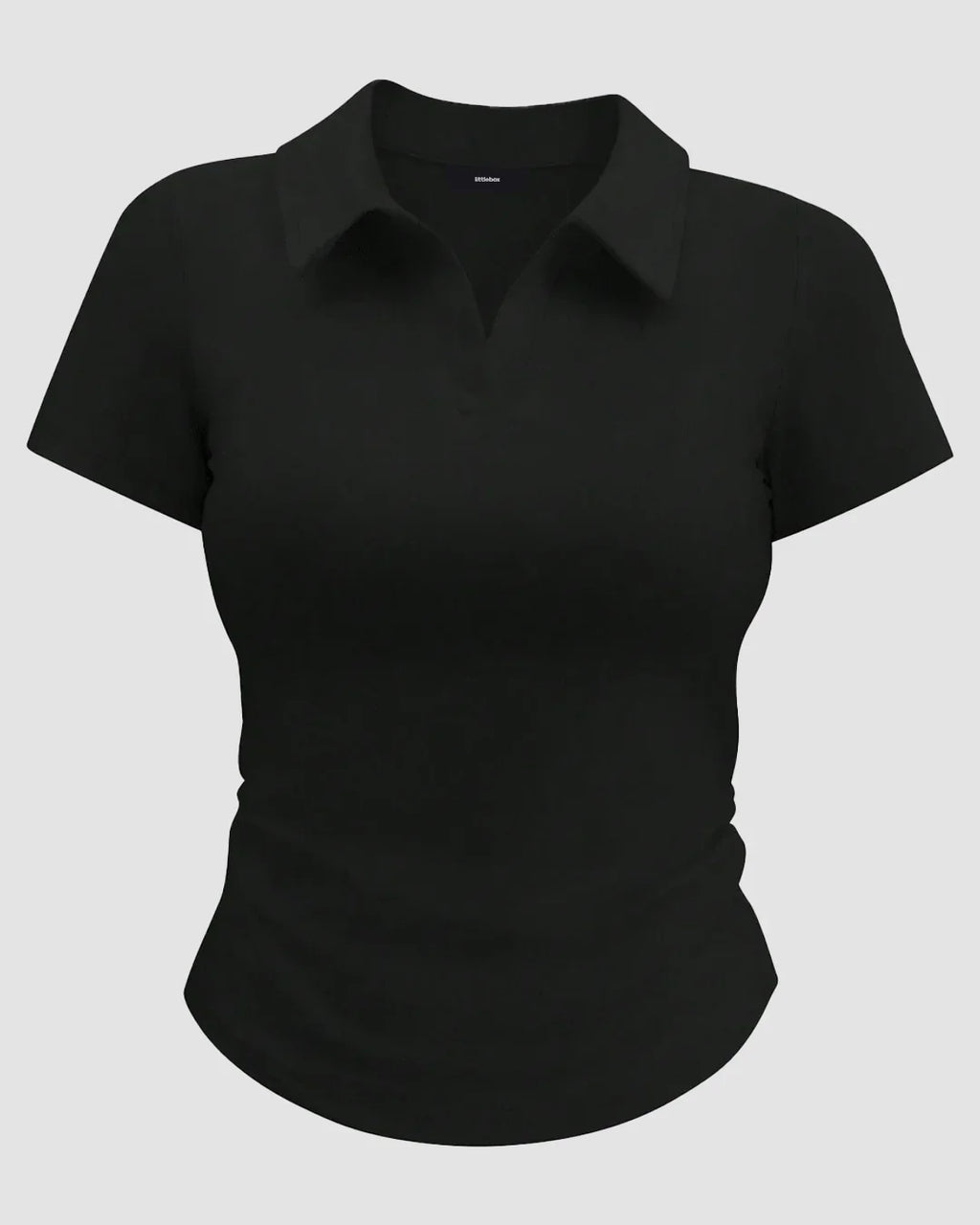 Casual Collared Neck Short Sleeve Plain T Shirt in Black