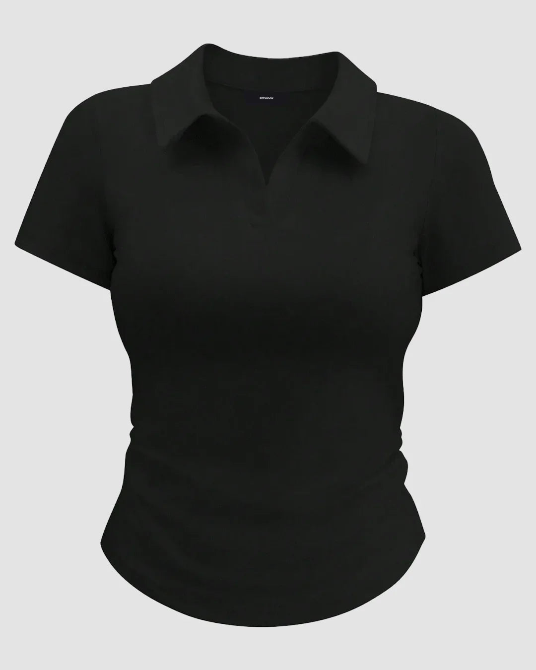 Casual Collared Neck Short Sleeve Plain T Shirt in Black
