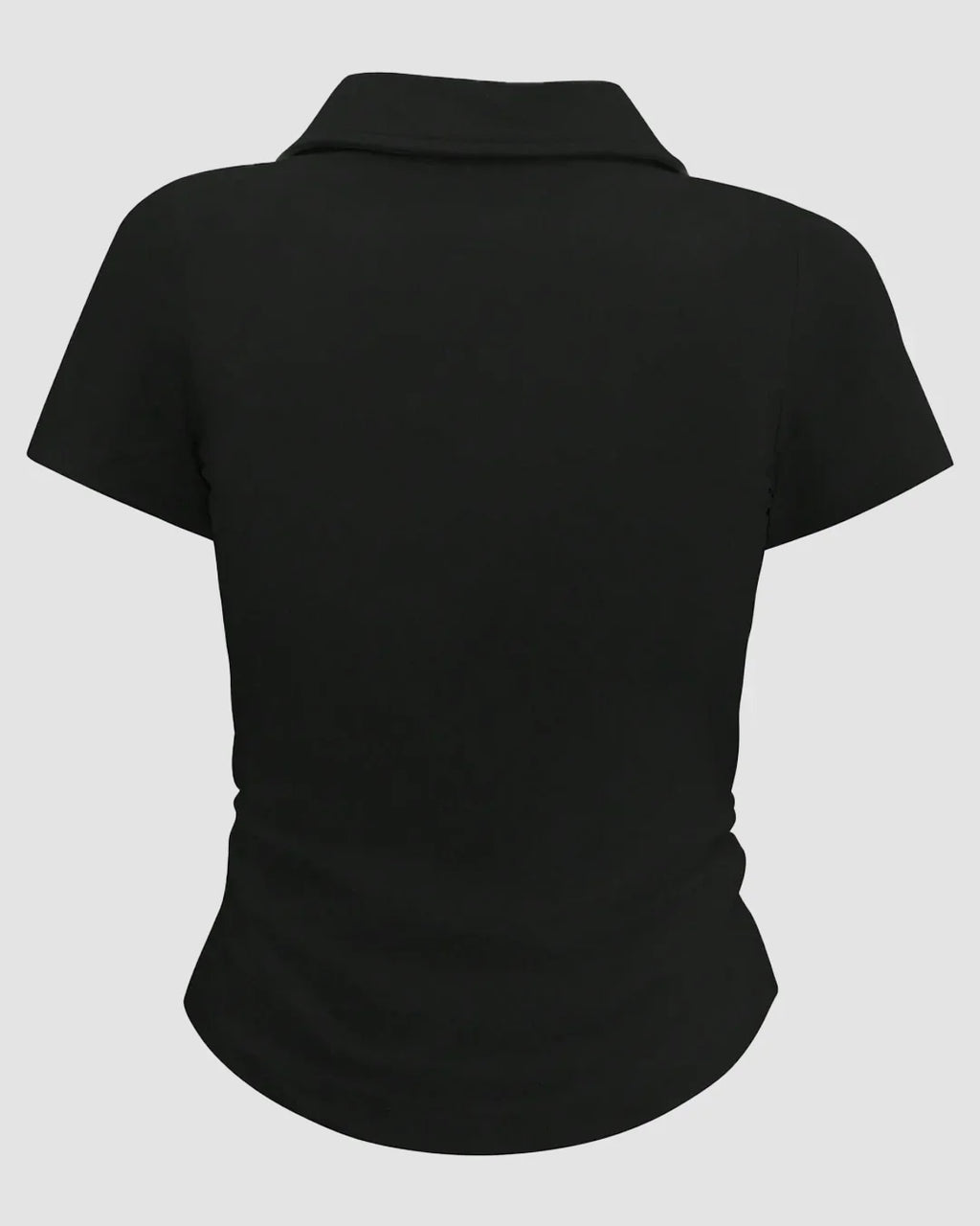 Casual Collared Neck Short Sleeve Plain T Shirt in Black