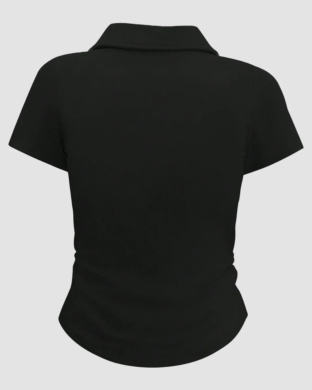Casual Collared Neck Short Sleeve Plain T Shirt in Black