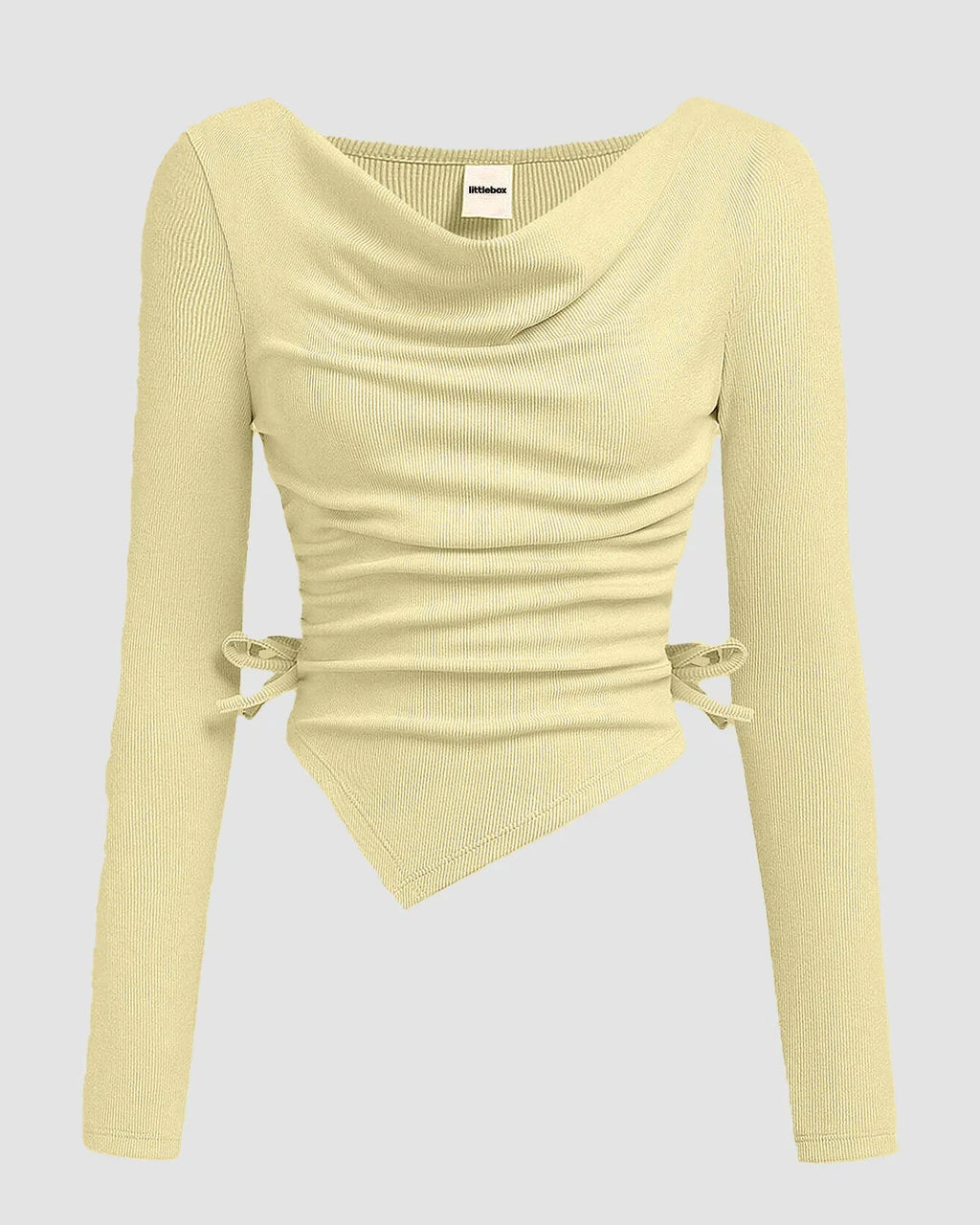 Casual Cowl Neck Ruched Side Tie Full Sleeve Top in Yellow