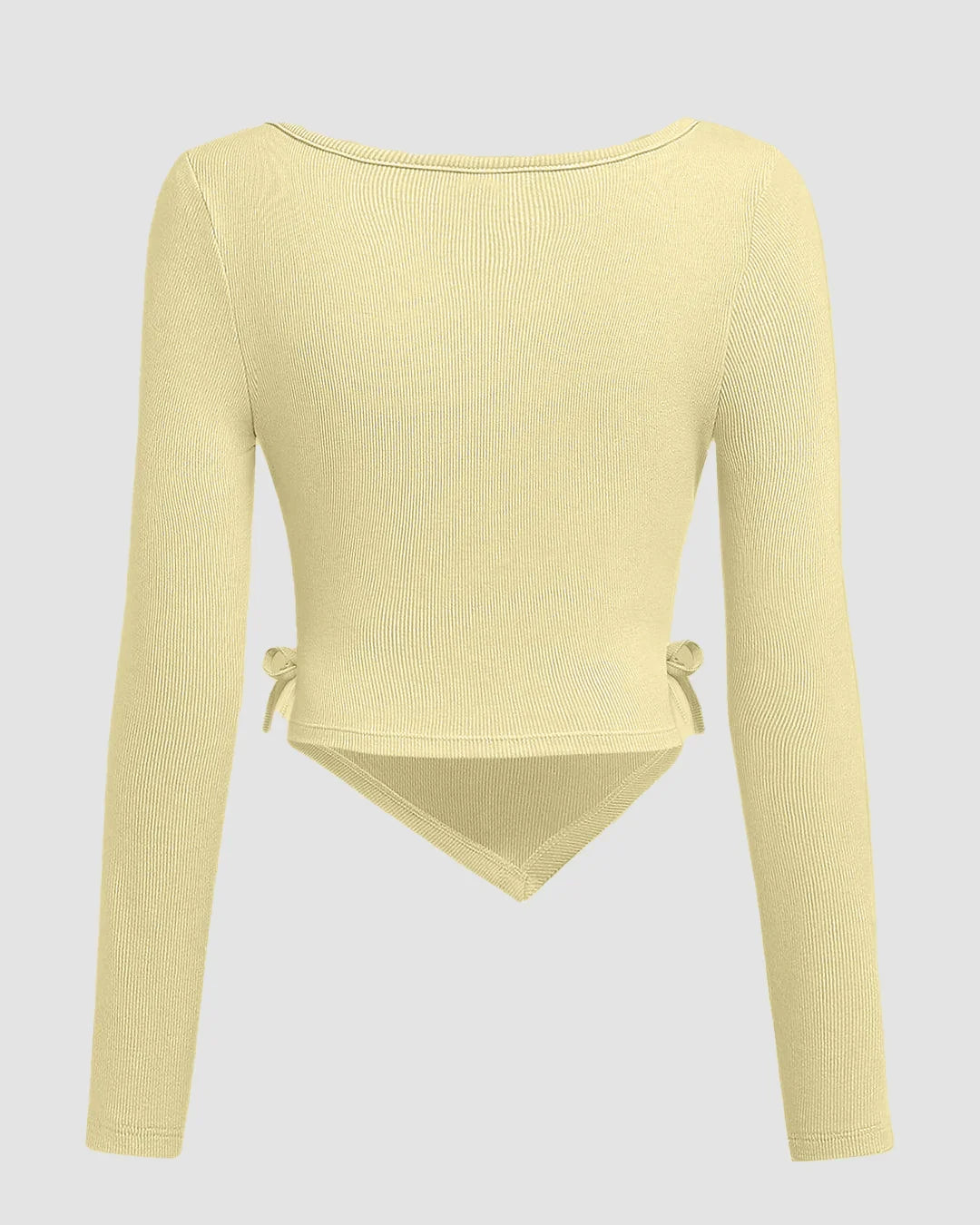 Casual Cowl Neck Ruched Side Tie Full Sleeve Top in Yellow