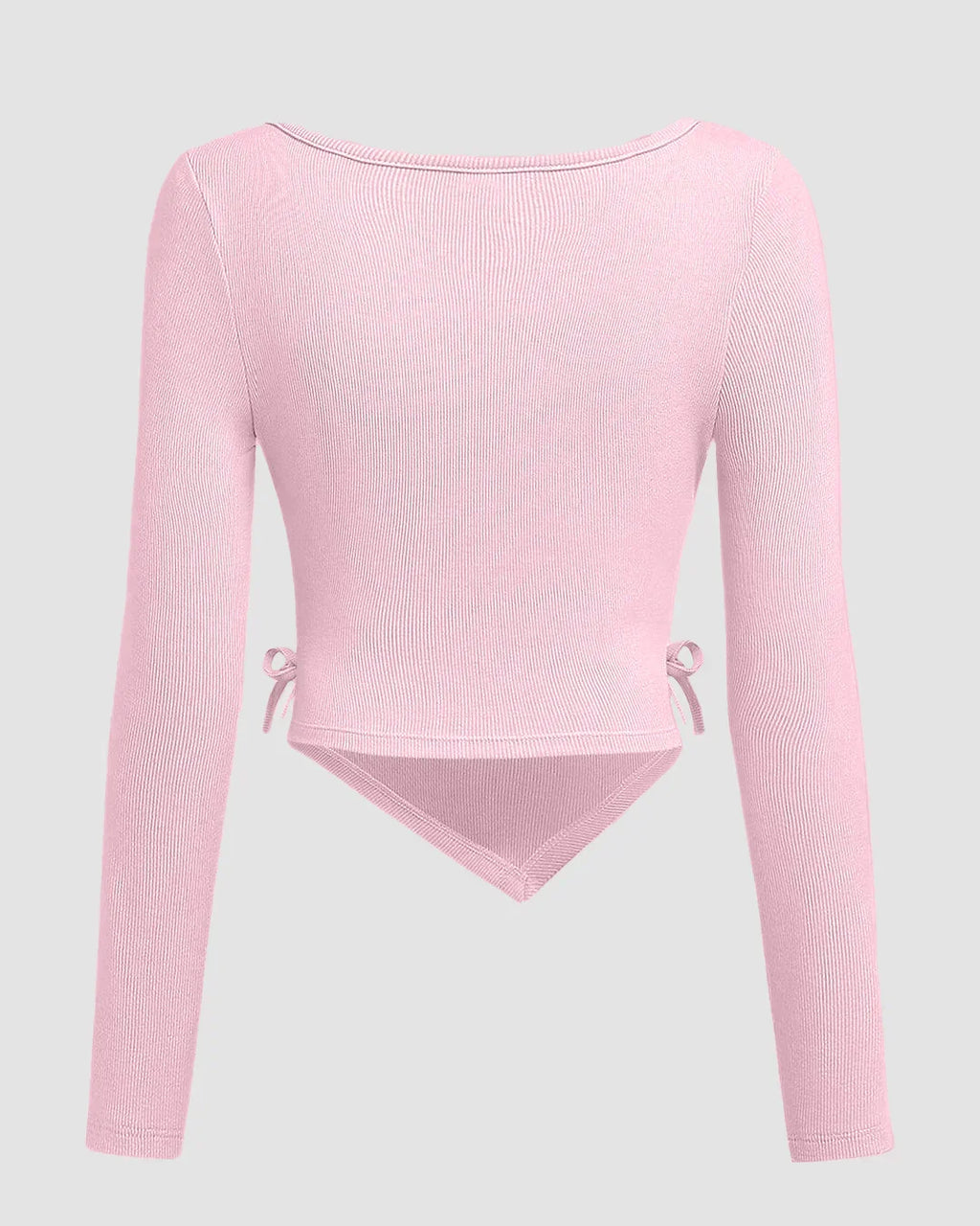 Casual Cowl Neck Ruched Side Tie Long Sleeve Top in Light Pink