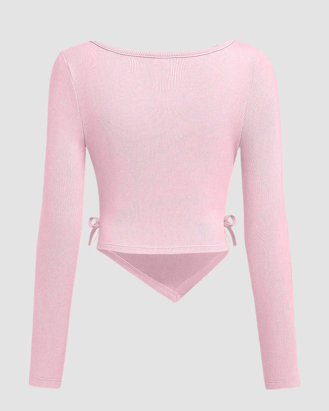 Casual Cowl Neck Ruched Side Tie Long Sleeve Top in Light Pink