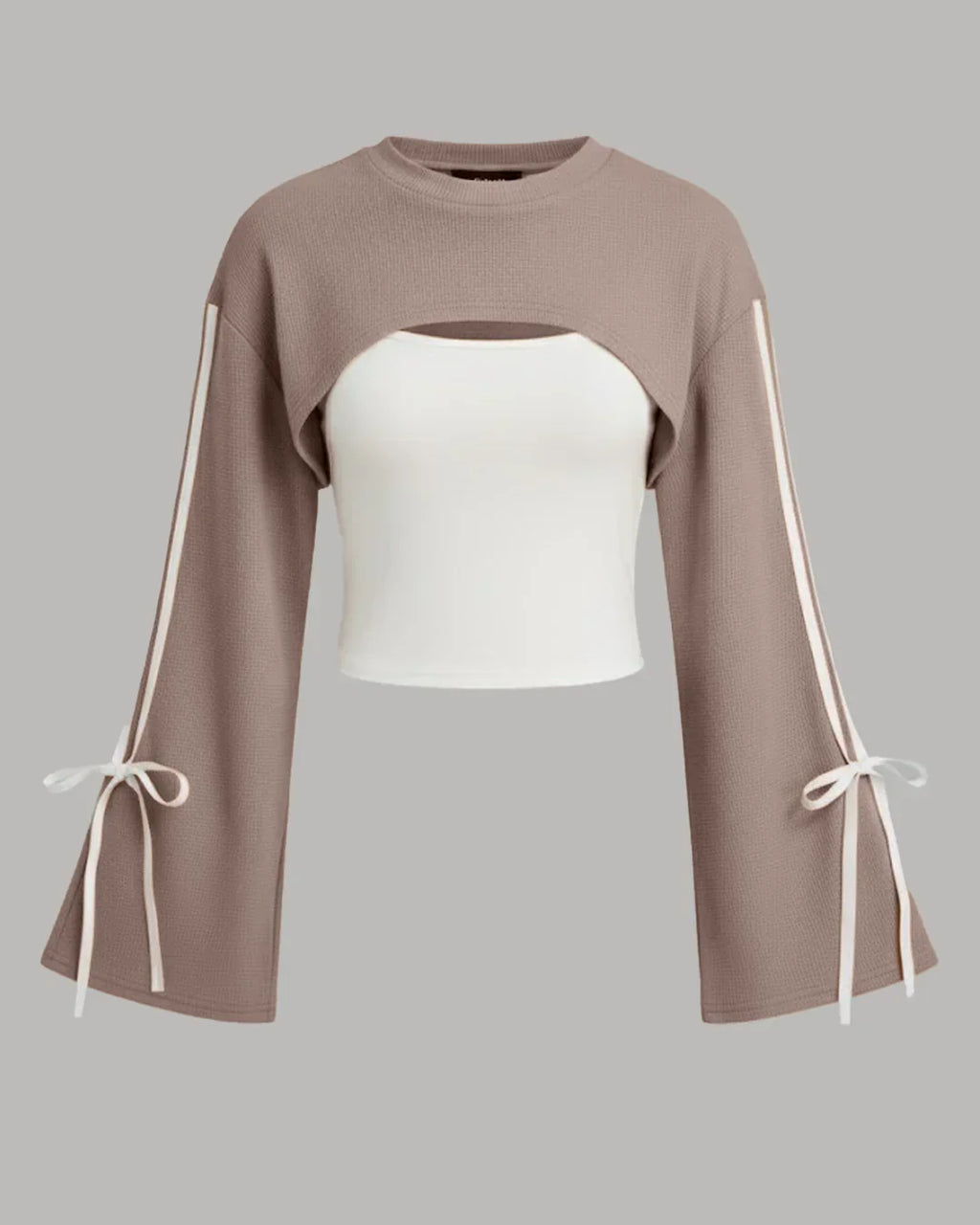 Casual Cut-Out Round Neck Full Sleeve Top in Pink and White