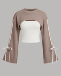 Casual Cut-Out Round Neck Full Sleeve Top in Pink and White