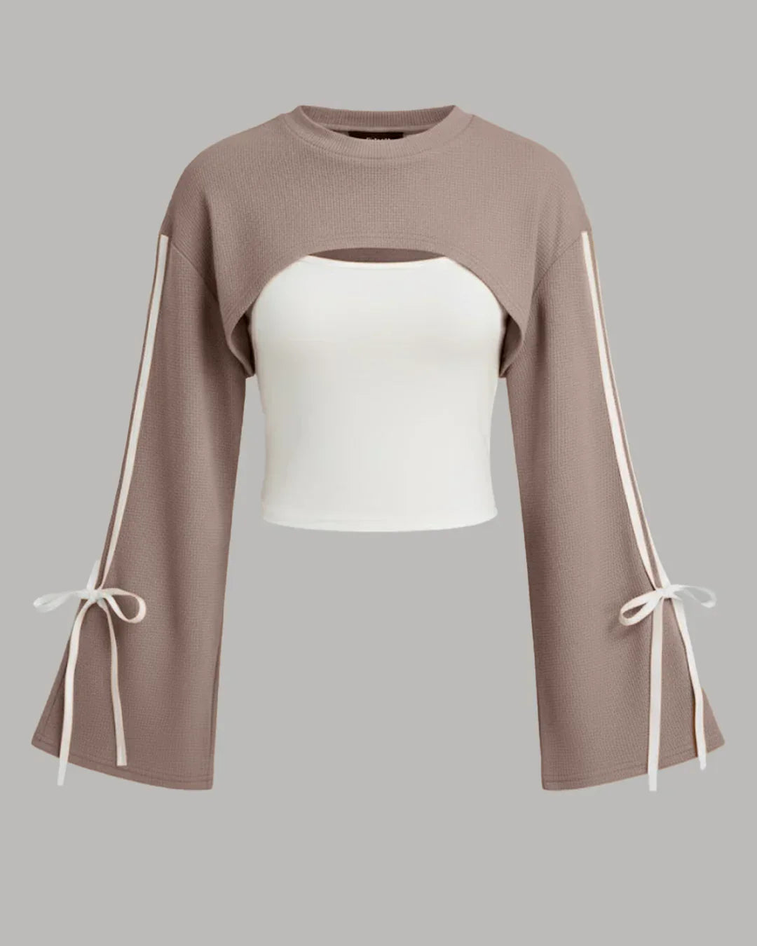 Casual Cut-Out Round Neck Full Sleeve Top in Pink and White