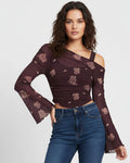 Casual One Shoulder Slim Fit Floral Print Top in Purple