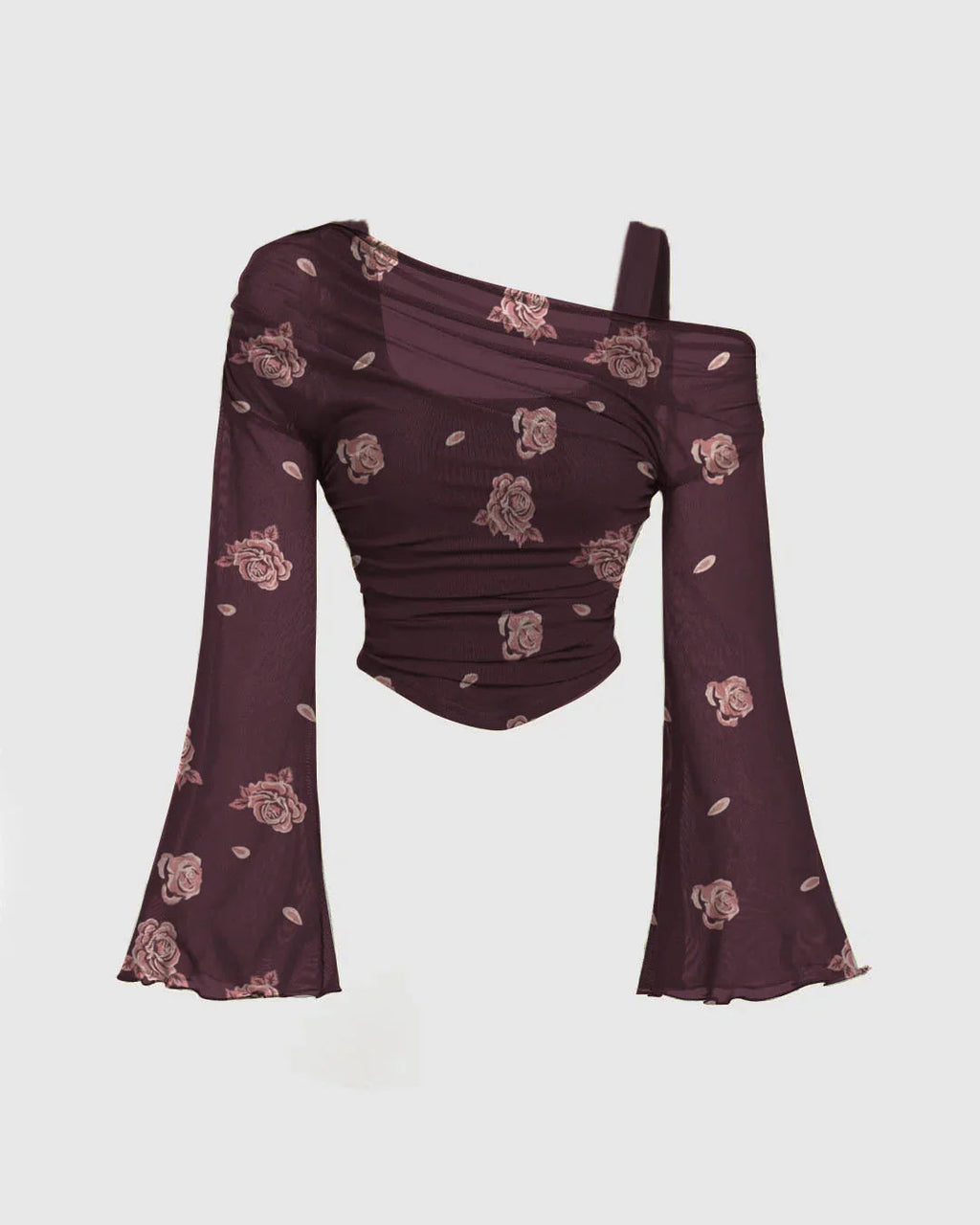 Casual One Shoulder Slim Fit Floral Print Top in Purple