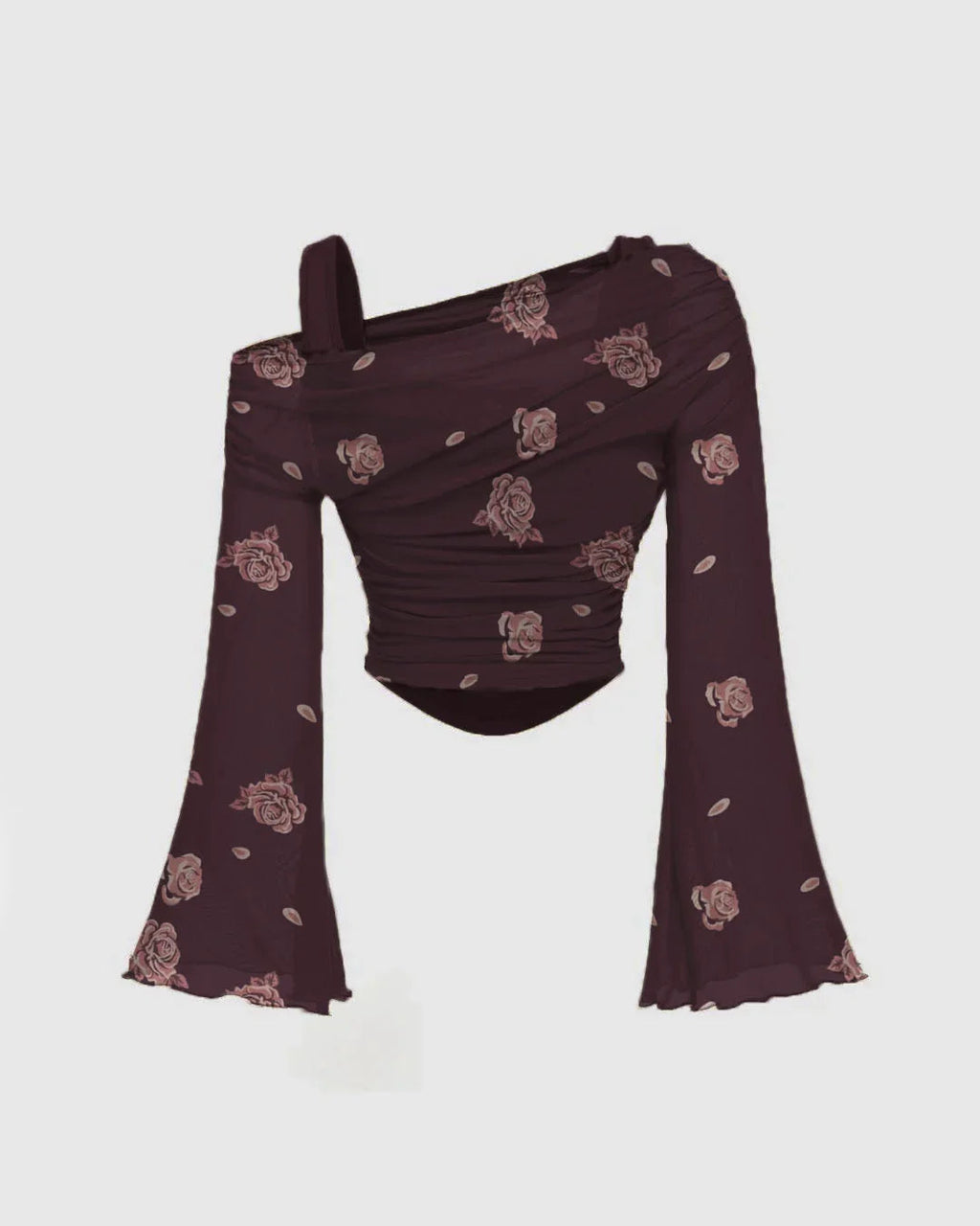 Casual One Shoulder Slim Fit Floral Print Top in Purple