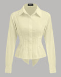 Casual Slim Fit Tie-Up Back Womens Button Down Shirt in Yellow