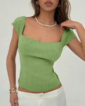 Casual Square Neck Slim Fit Solid Top in Green