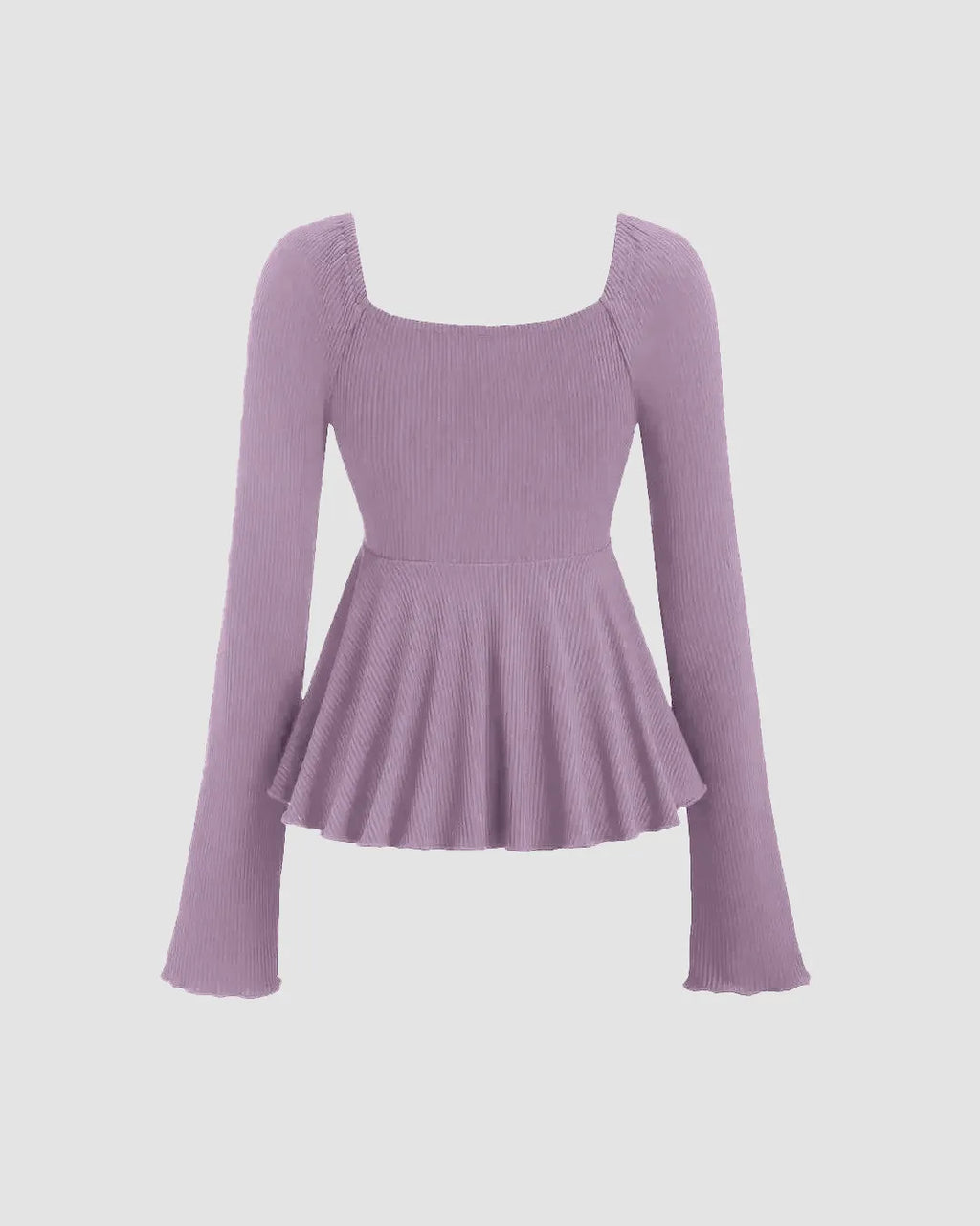 Casual Square Neck Tie-Up Flared Long Sleeve Top in Purple