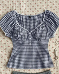 Casual Sweetheart Neck Checkered Top