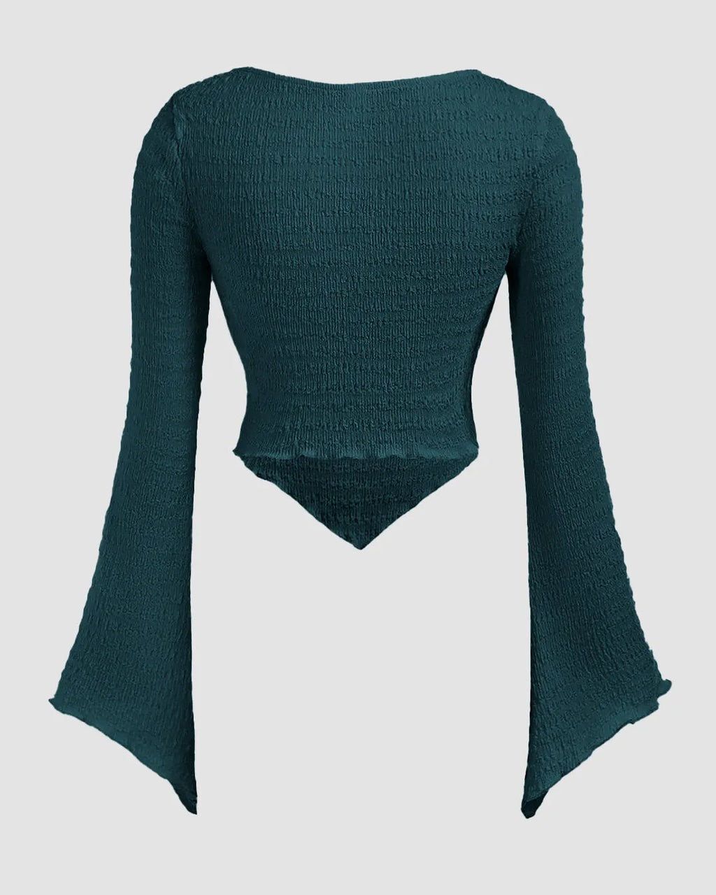 Casual Sweetheart Neck Ruched Flared Sleeve Solid Top in Blue