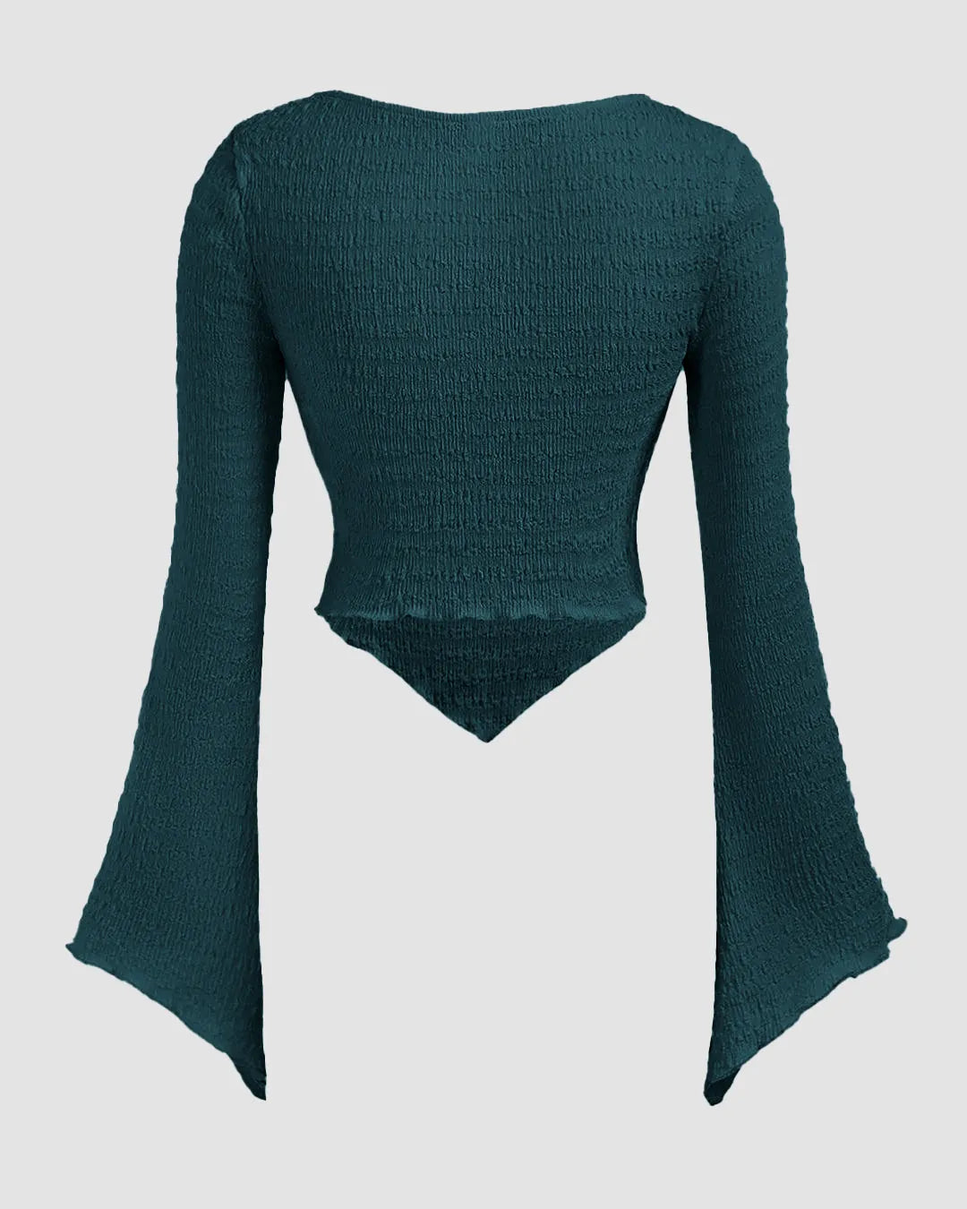 Casual Sweetheart Neck Ruched Flared Sleeve Solid Top in Blue