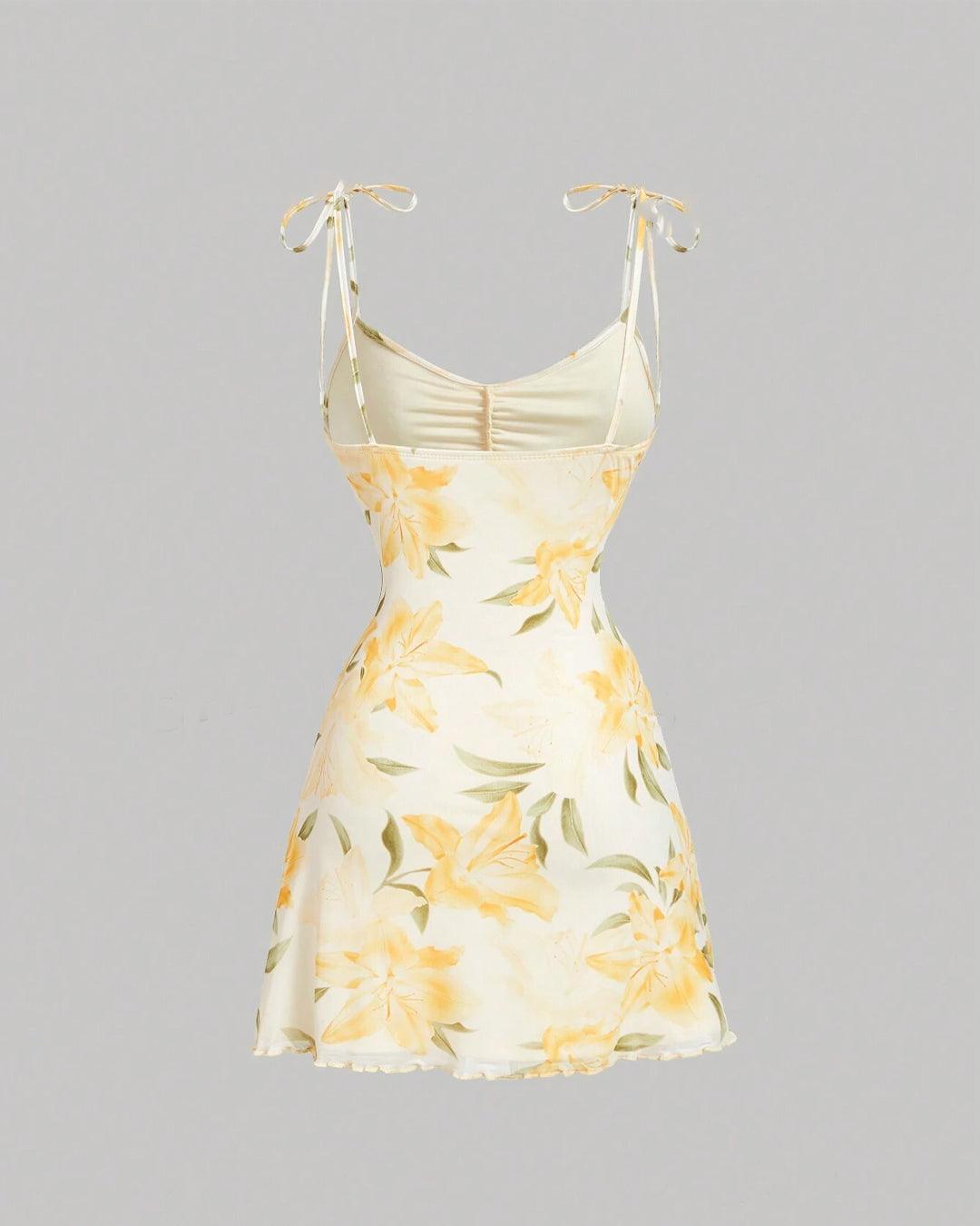 Casual Tie Strap Bodycon Floral Mini Dress
