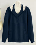 Casual V-Neck Relaxed Fit Full Sleeve Sweatshirt in Blue