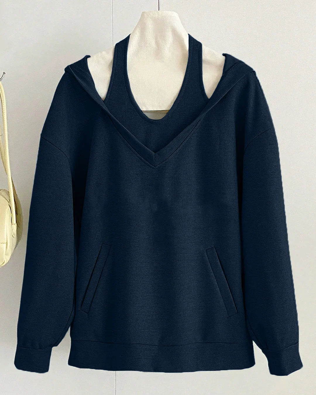 Casual V-Neck Relaxed Fit Full Sleeve Sweatshirt in Blue