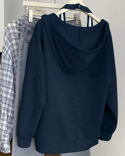 Casual V-Neck Relaxed Fit Full Sleeve Sweatshirt in Blue