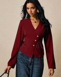 Casual V-Neck Slim Fit Womens Wrap Top in Maroon