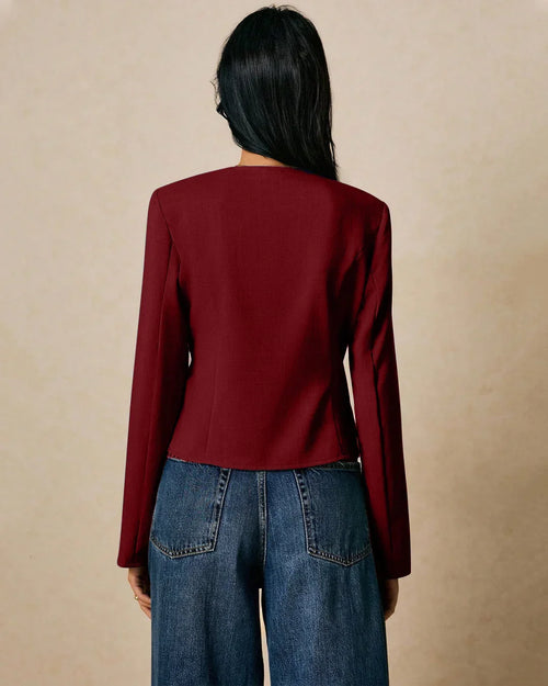 Casual V-Neck Slim Fit Womens Wrap Top in Maroon