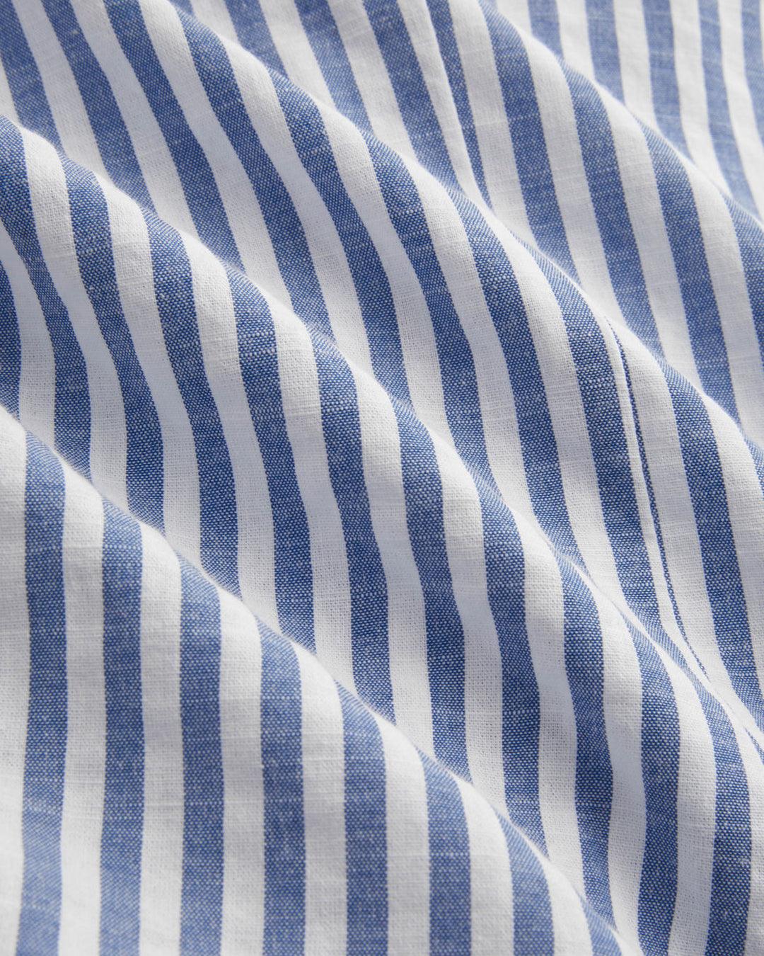 Casual V Neck Bell Sleeve Striped Knot Top in Blue and White