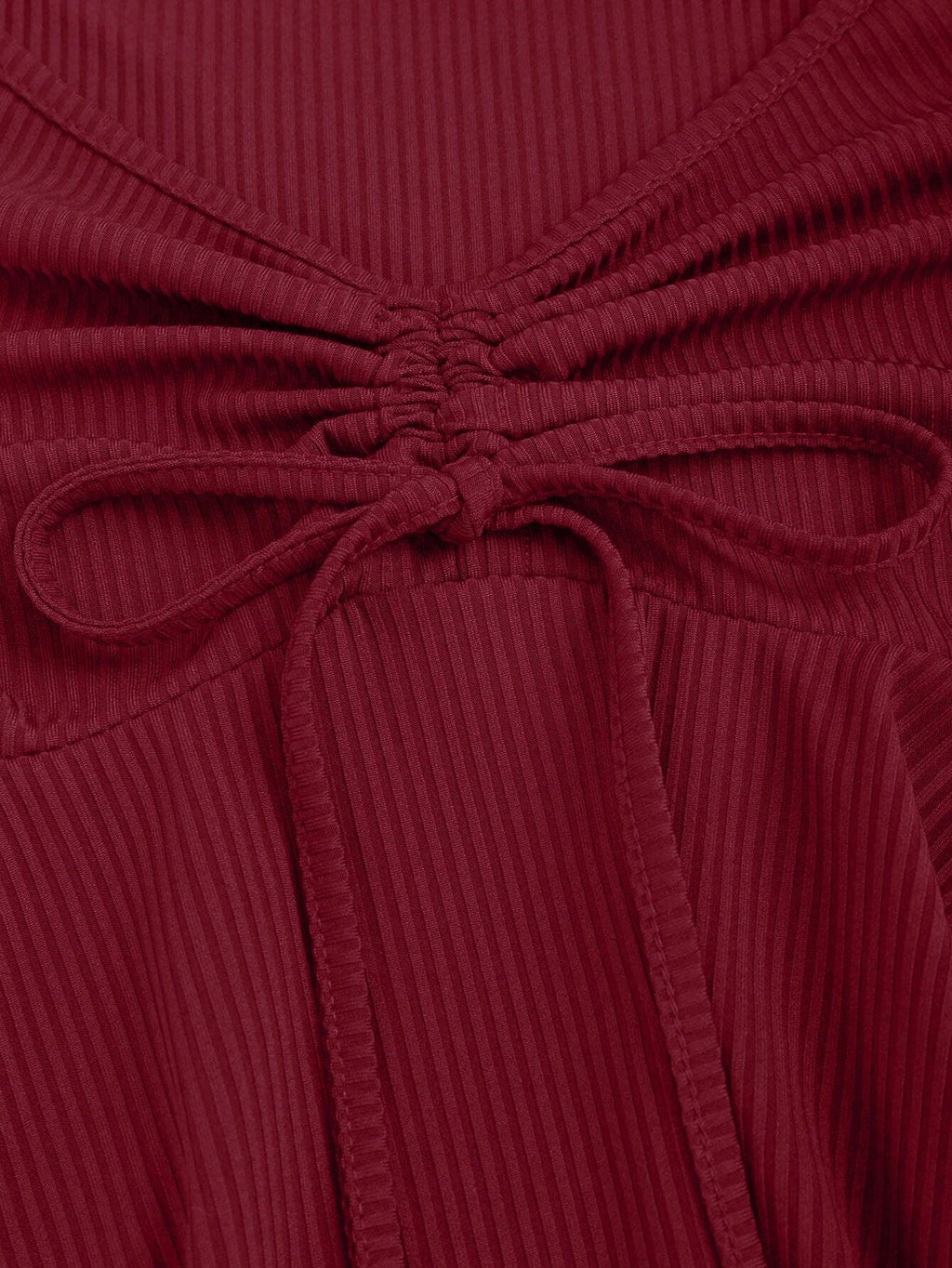 Casual V Neck Ruched Flared Long Sleeve Top in Maroon