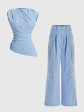 Checkered Asymmetric Top & Wide-Leg Trousers Co-ord Set