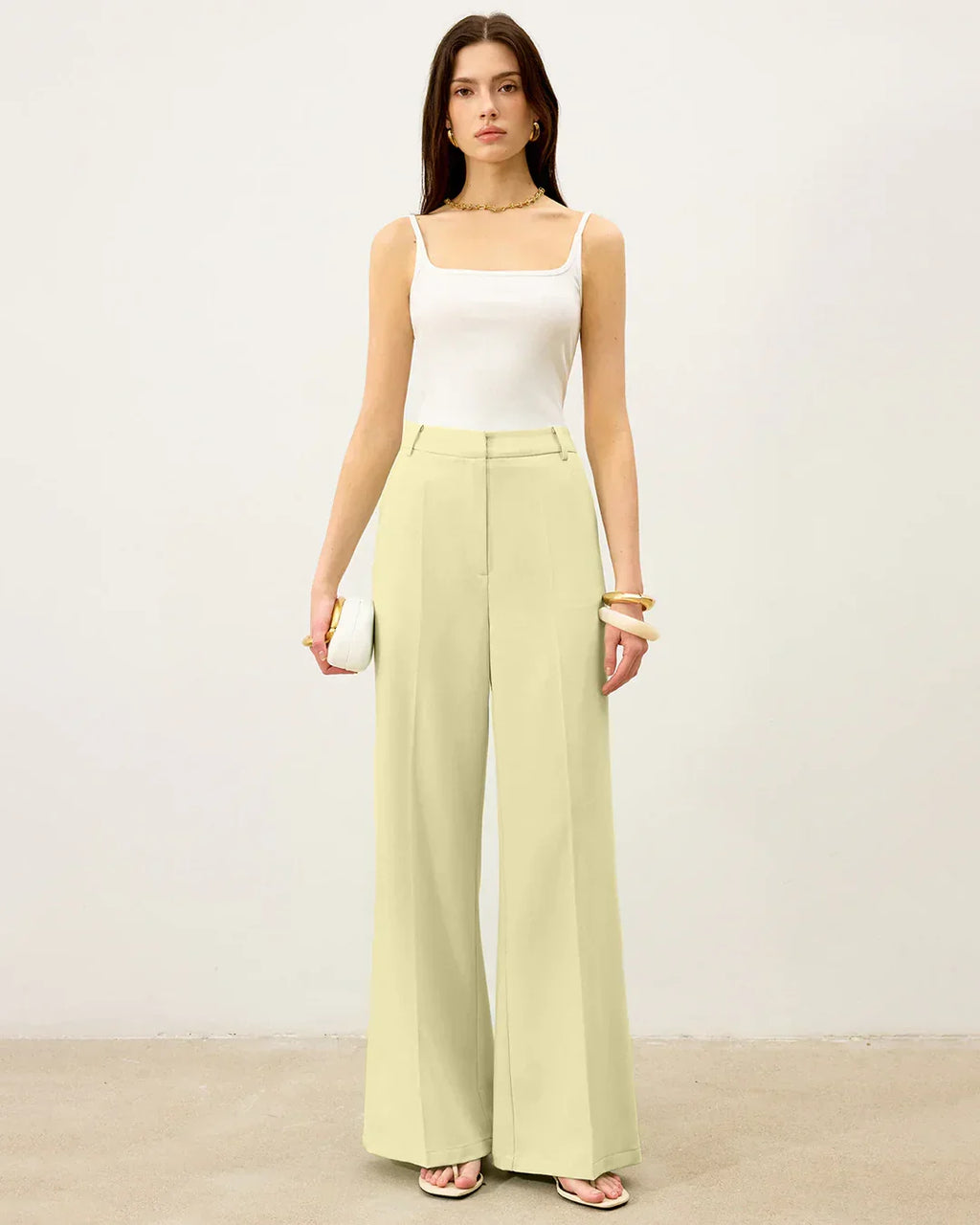 High-Waist Tailored Wide-Leg Trousers in French Vanilla