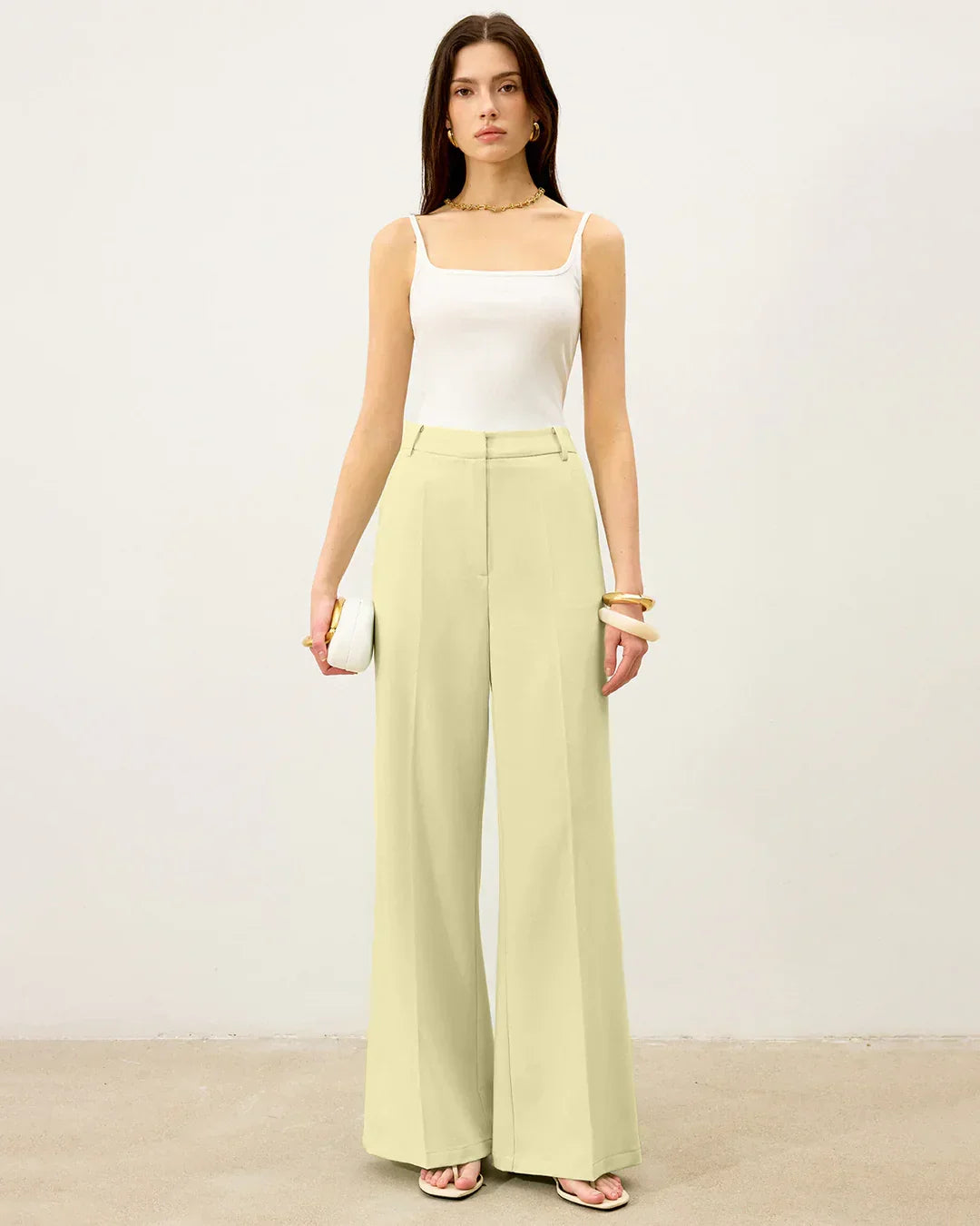 High-Waist Tailored Wide-Leg Trousers in French Vanilla