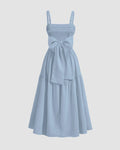 Chic Back Bow Tiered Midi Dress In English Blue