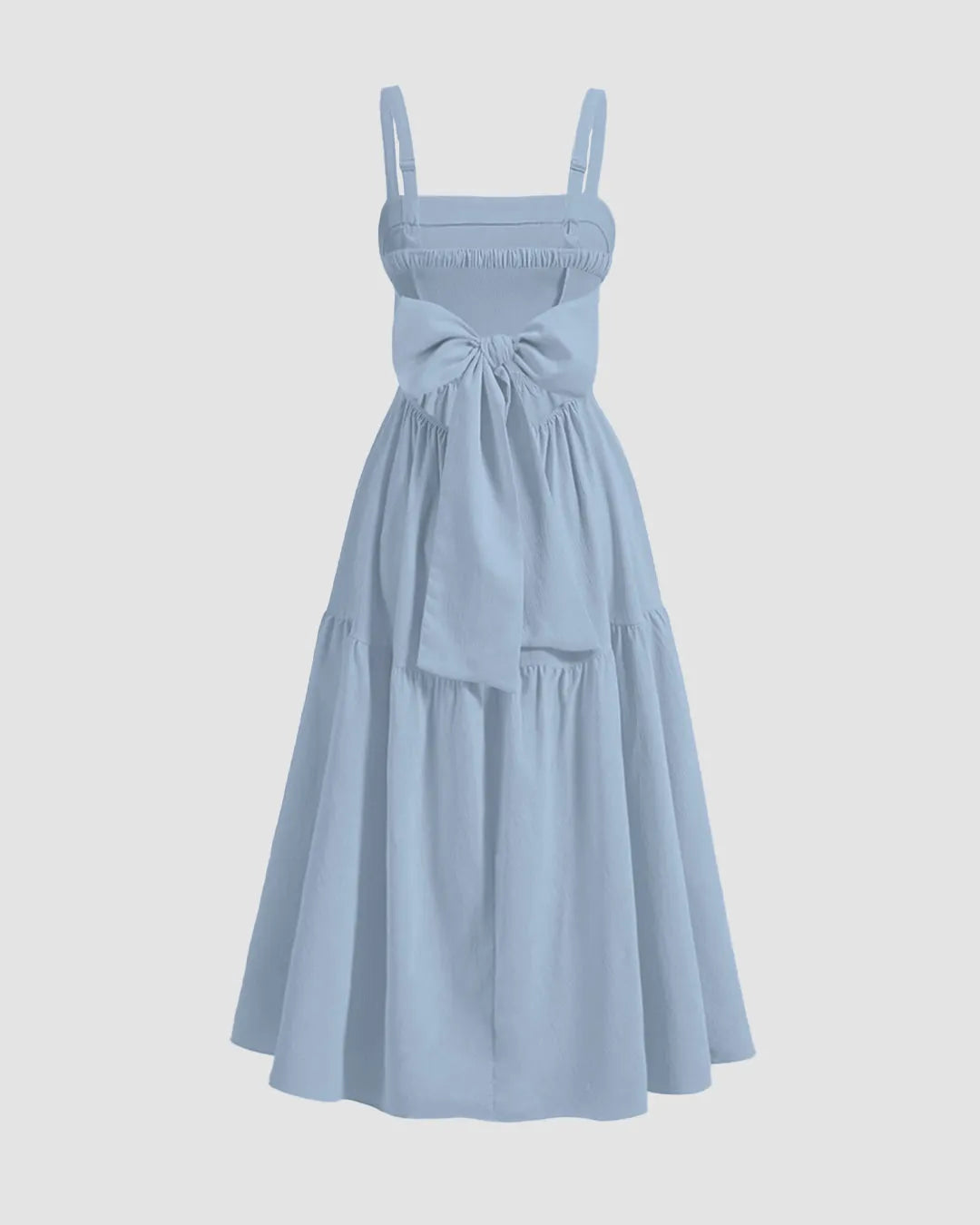 Chic Back Bow Tiered Midi Dress In English Blue