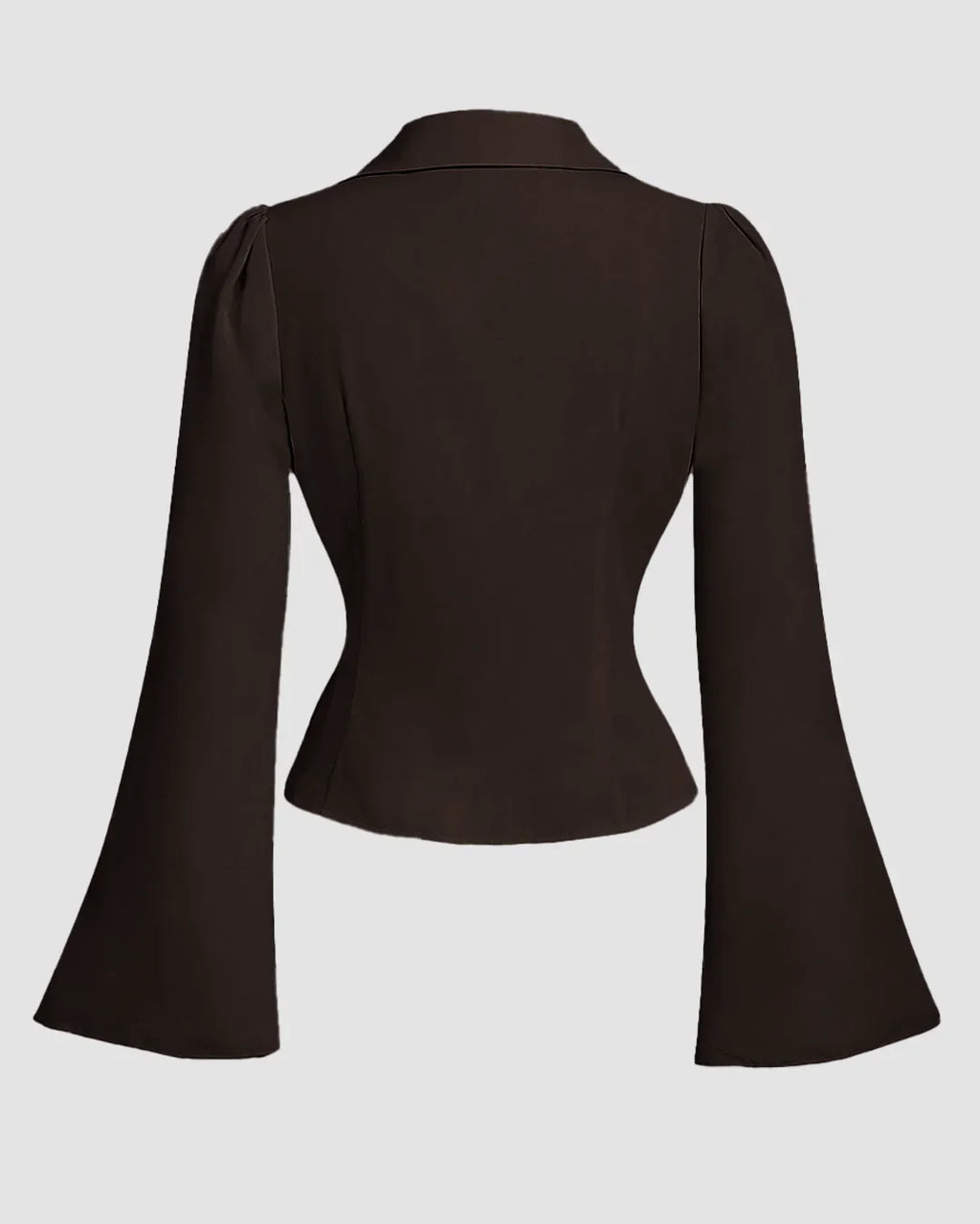 Chocolate Ruched Front Flared Sleeve Shirt Top