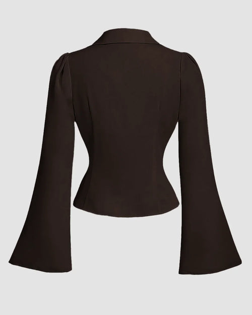 Chocolate Ruched Front Flared Sleeve Shirt Top